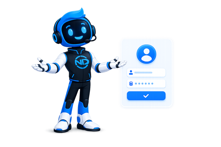 Skip, der Displaynd-Assistent, zeigt auf ein Anmeldeformular