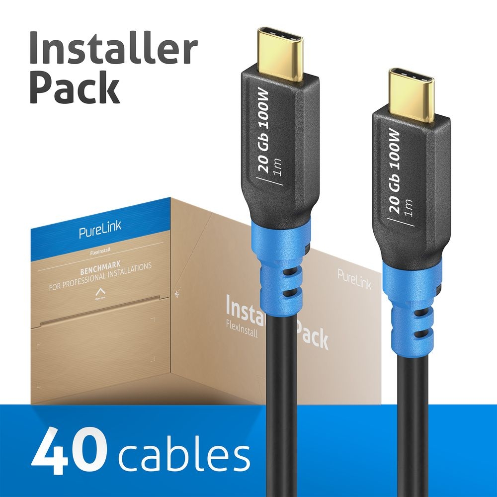 PureLink FI-U400-010-PCK – USB4 Gen2 USB-C Kabel 8K, Installer Pack mit 40 Stück 1 m Kabel