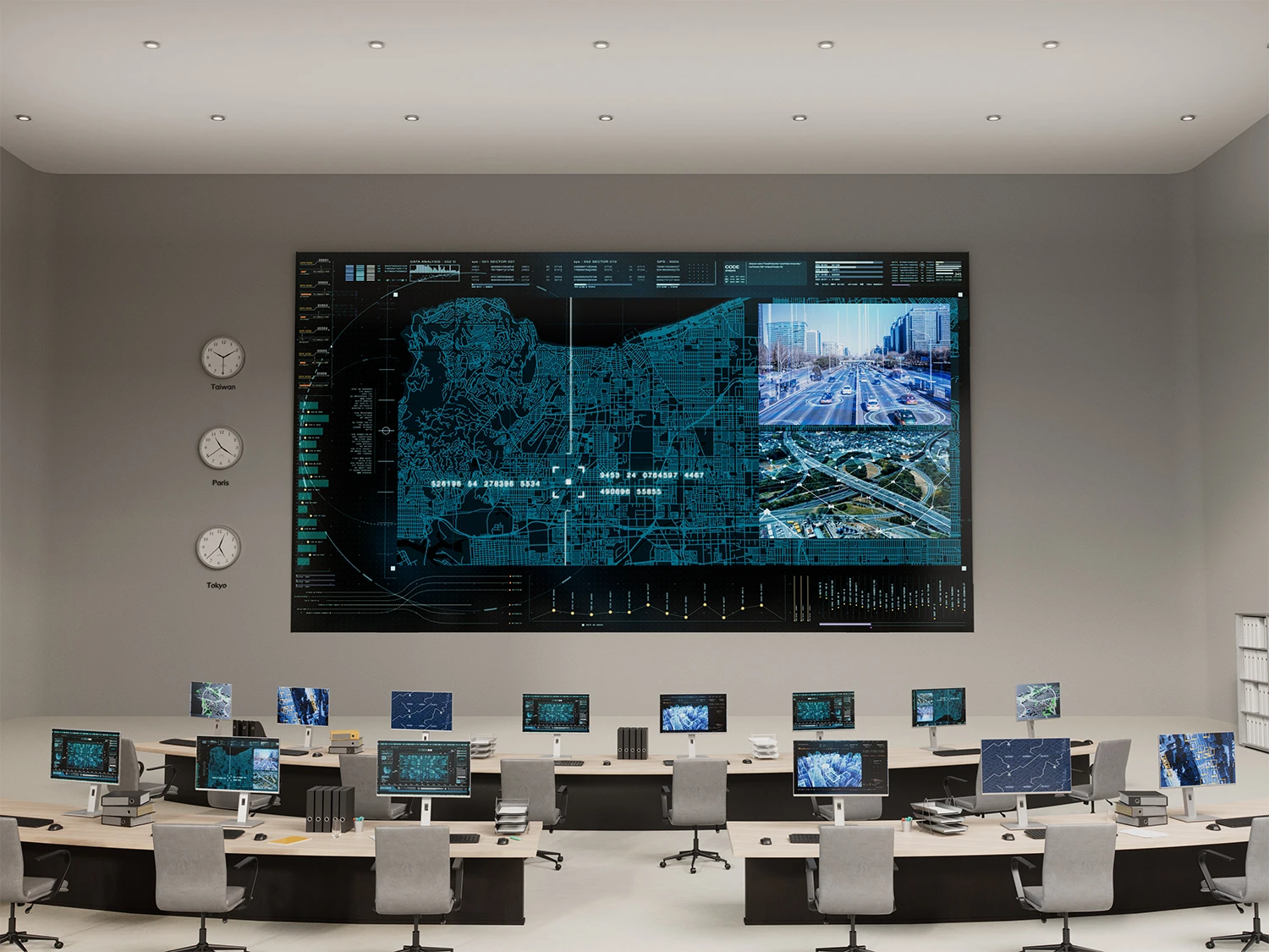 Kommando-und-Lagezentrum mit moderner LED-Wall