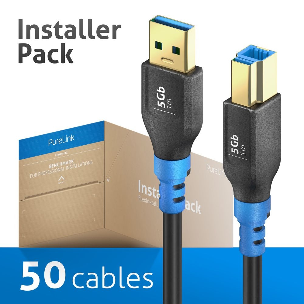 PureLink FI-U300-010-PCK – USB3.2 Gen1 USB-A / USB-B Kabel, Installer Pack mit 50 Stück 1 m Kabel