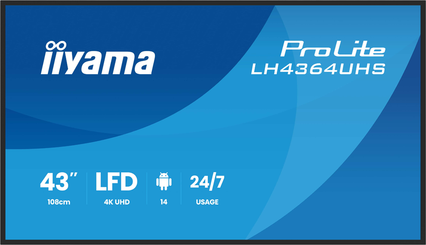 iiyama ProLite LH4364UHS-B1AG – 43" 4K Display, 500 cd/m² Helligkeit mit AntiGlare-Beschichtung für 24/7 Digital Signage & Dauerbetrieb