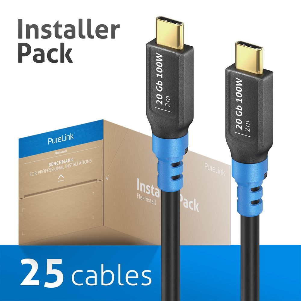 PureLink FI-U400-020-PCK – USB4 Gen2 USB-C Kabel 8K, Installer Pack mit 25 Stück 2 m Kabel